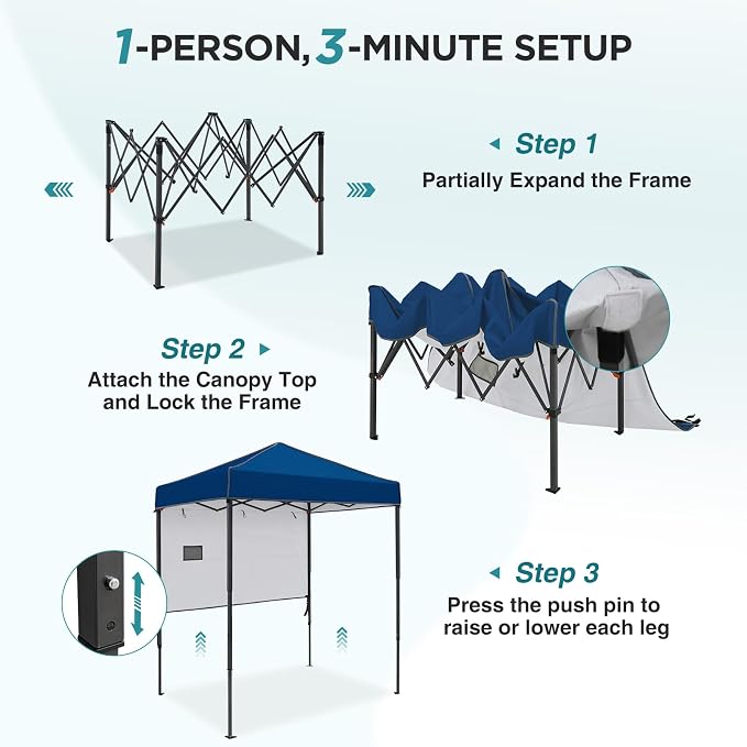 EAGLE PEAK 6x4 Instant Pop Up Canopy Tent with 1 Half Wall Panel, Straight Leg Sun Shelter, Portable Canopy with Carry Bag for Camping, Beach & Sports, Dark Blue