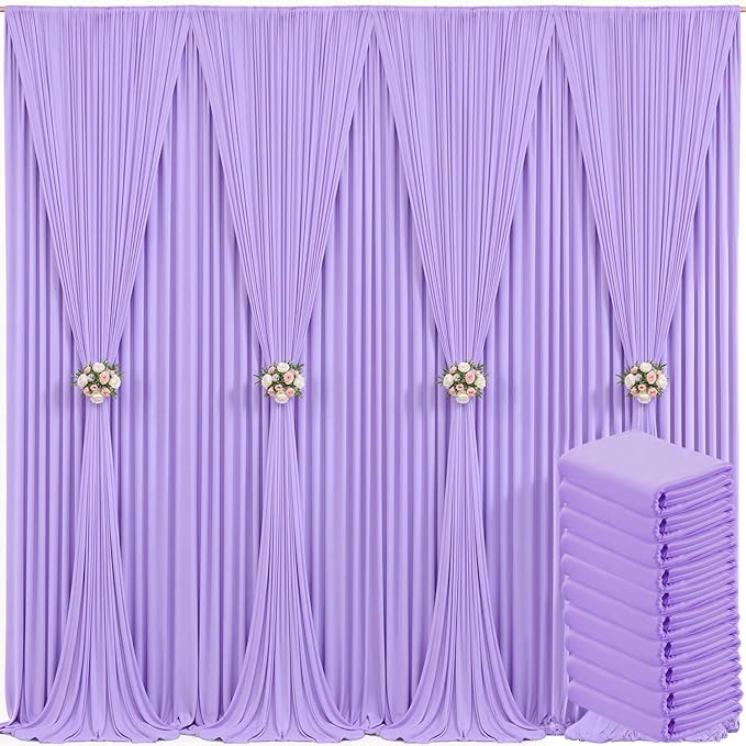 10 Panels Lavender Backdrop Curtain for Parties Wedding Light Purple Wrinkle Free 50ft x 10ft Backdrop Drapes for Baby Shower Birthday Party Photo Photography Polyester Fabric Background Decoration