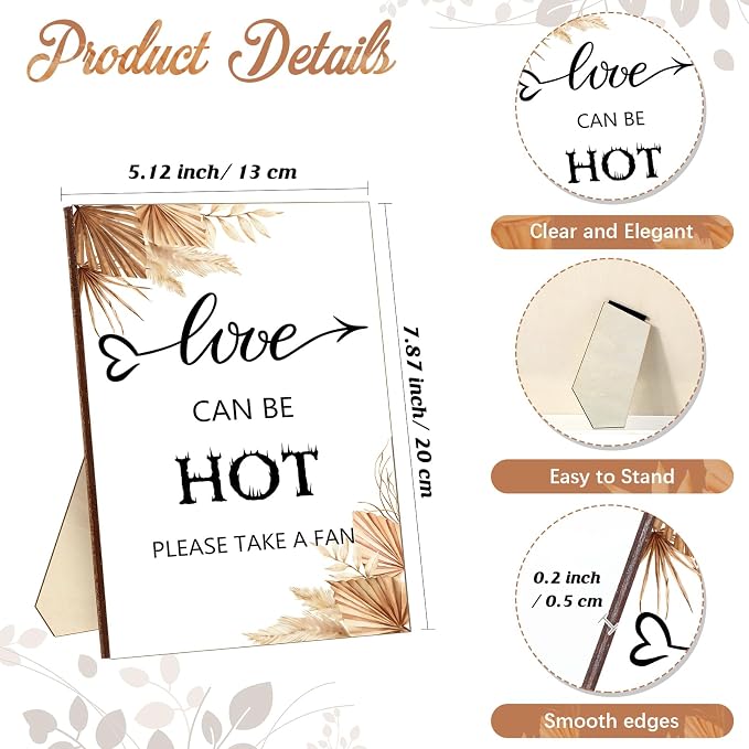 Fumete Wedding Favors for Guests 50 Pcs Wedding Fans and 1 Pc Table Sign Portable Paper Fan with Wooden Handle Hand Fan for Bridal Shower Party Favor Appreciation Gift(Boho)