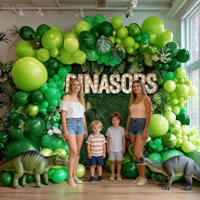 Green Balloon Garland Double Stuffed Dark Lime Green Emerald Metallic Arch Kit For Dinosaur Birthday Jungle Summer Forest Themed Party Decoration