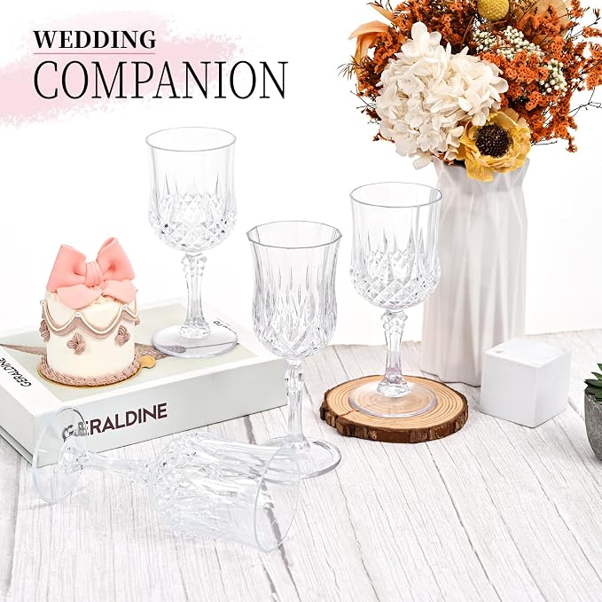 48Pack Transparent Plastic Wine Glasses,Vintage Plastic Goblets for Parties, Transparent Drinking Glasses Crystal Water Goblets Reusable for Wedding Reception, Grand Event Party Supplies