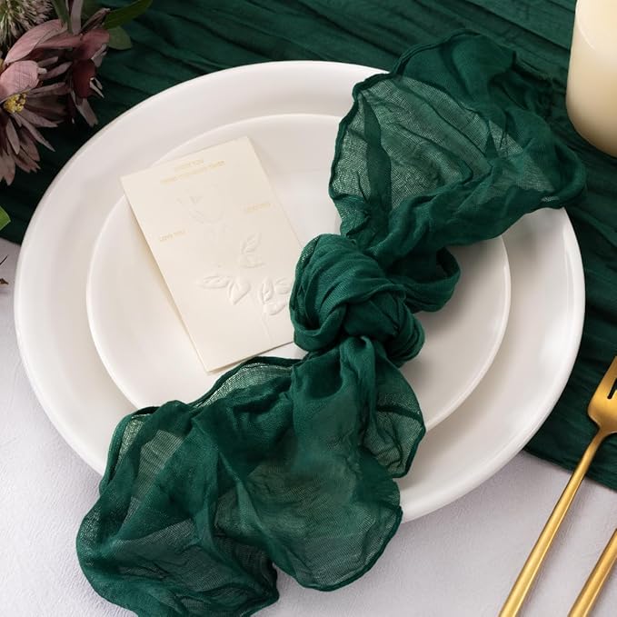 50 Pack Emerald Green Cheesecloth Napkins Cloth Dark Green Spring Summer Dinner Cloth Napkins Set of 50 Bulk 21x21 Inches for Wedding Baby Bridal Shower Birthday Dinner Party Decor