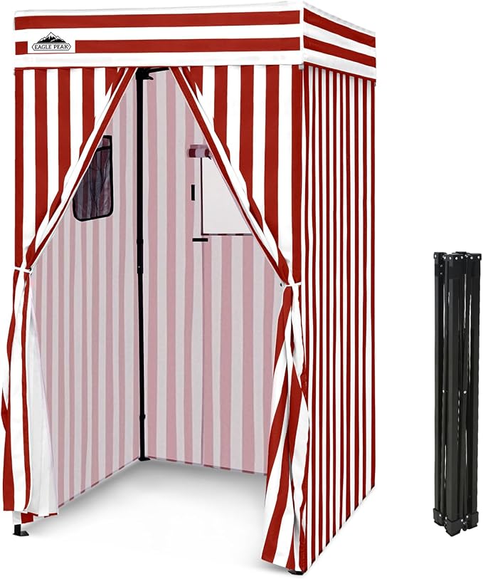 EAGLE PEAK 4x4 Pop Up Changing Tent, Flat Top Changing Room, White/Red | Portable, Privacy Tent, Pool Cabana, Dressing Room, Shower & Toilet Use, Opaque Fabric, Instant Setup, Photoshoots, Camping