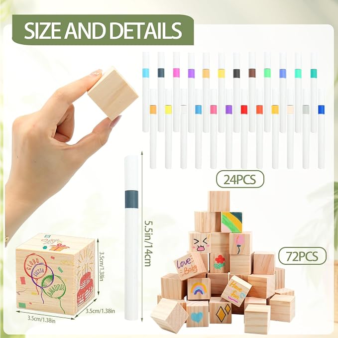 97 Pcs Baby Shower Games Sign Kit,Including Decorate a Block Game Sign 72 DIY Blank Wooden Block 24 Painting Pen to Draw Your Idea for Baby Shower Game Gender Reveal Party