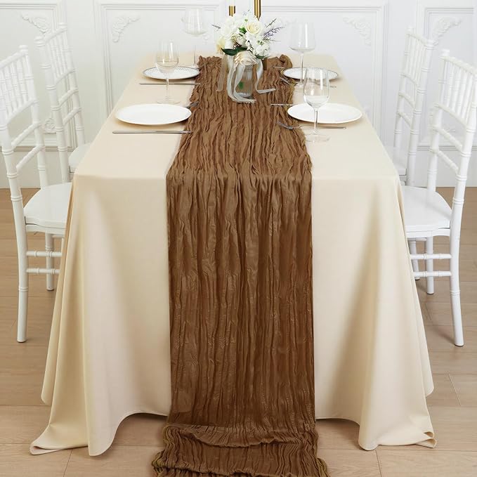 3 Pack Light Brown Cheesecloth Table Runner 120 Inch 10FT Cheese Cloth Fabric Runners for Jungle Theme Party, Boho Decor, Retro Decoration