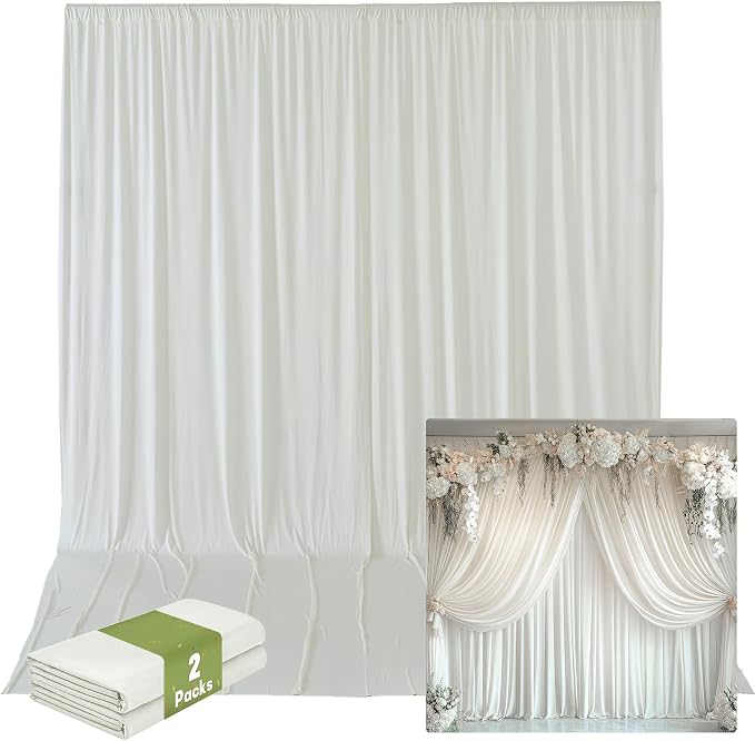 10ftx14ft Ivory Backdrop Curtains for Wedding-Wrinkle Free Backdrops Curtain Drapes Fabric Decorations Photo Back Drop Cloth for Baby Shower Photography Stage Reception 2Panels 14ft(H) x 5ft(W)