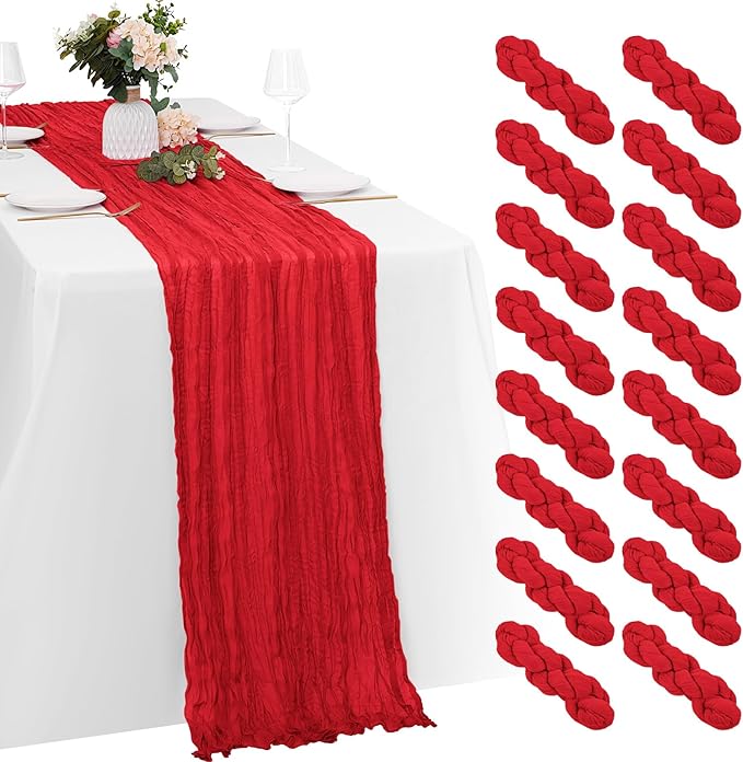 16 Pack Red Cheesecloth Table Runners 20x120 Inch Gauze Table Runner 10FT Easter Cheese Cloth Table Runner Rustic Sheer Runner for Wedding Baby Shower Birthday Party Table Decor
