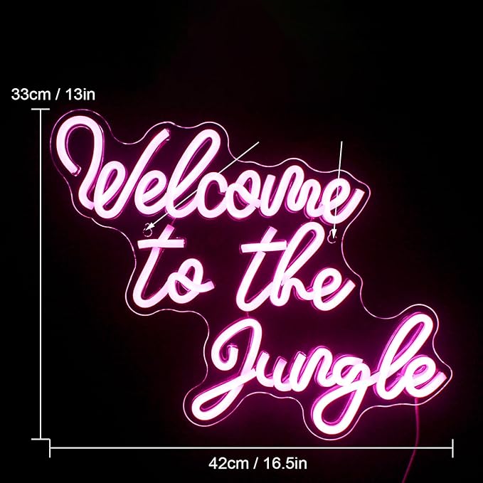 Welcome to the Jungle Neon Sign Pink Led Word Neon Light Signs for Wall Decor Usb Letter Light Up Sign for Bedroom Nursery Kids Room Garden Home Wedding Birthday Party Decorations Gifts
