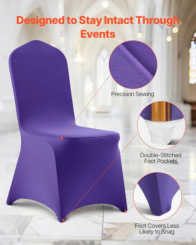 VEVOR Chair Covers, Polyester Spandex Chair Cover, Stretch Slipcovers for Wedding Party Dining Banquet Flat-Front Chair Covers (Purple-a, 50PCS)