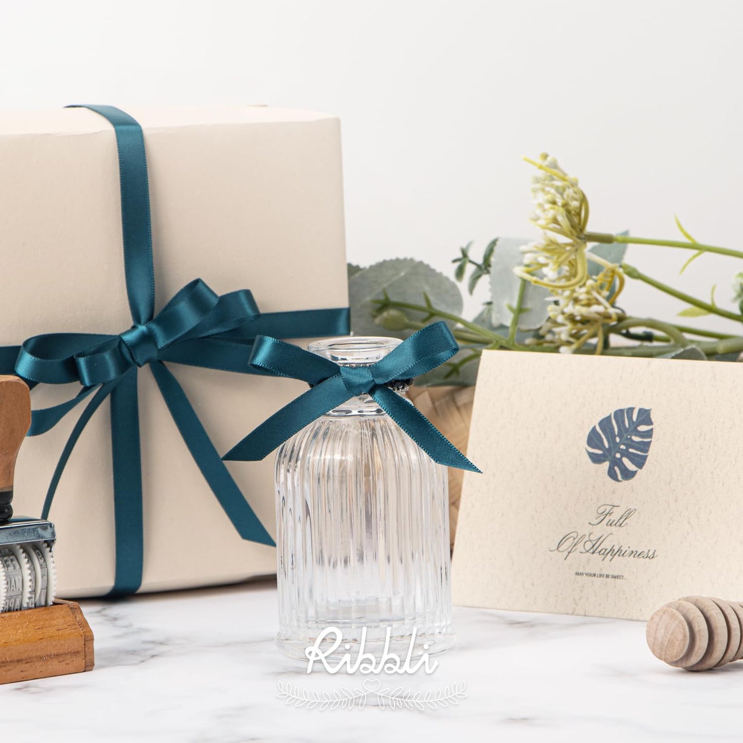 Ribbli Double Faced Teal Satin Ribbon,3/8” x Continuous 25 Yards,Use for Bows Bouquet,Gift Wrapping,Floral Arrangement