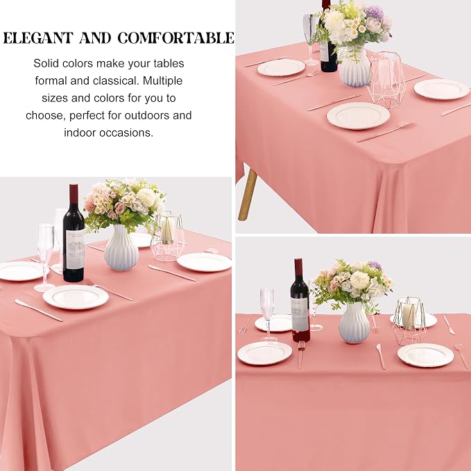 4 Pack Rectangle Tablecloth for 6 Foot Tables Washable Polyester Table Cover for Wedding Dining Table Parties Banquet（60x102 Dusty Rose）