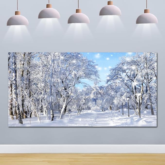 Winter Forest Backdrop 20x10ft Winter Wonderland Scene | Photography Background White Snow Snowflake Christmas Party Holiday Photo Merry Xmas Happy Party Banner Decor Supplies