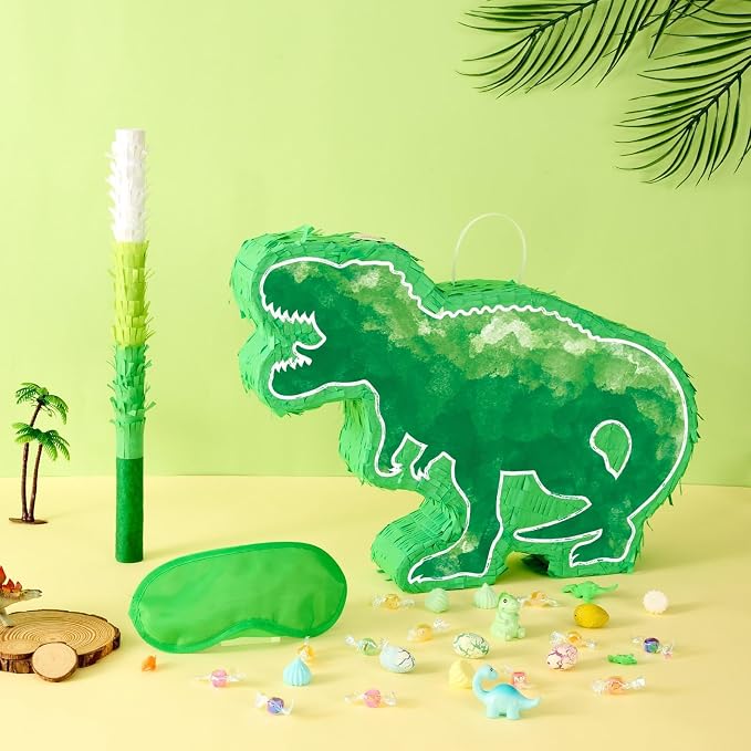 WERNNSAI Dinosaur Piñata - Watercolor Green Dinosaur Piñata Birthday Piñata with Stick and Blindfold for Kids Birthday Party Game Classroom Activity Dinosaur Themed Party Decor 16.9’’ x 12.9’’ x 3.1”