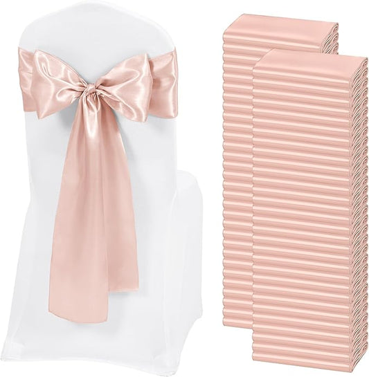 60 PCS Rose Gold Satin Chair Sashes, Ties Bows Designed Chairs Decorative, Chair Cover Sashes for Thanksgiving Wedding Christmas Banquet Party Home Kitchen Decoration (7 x 108 inch)