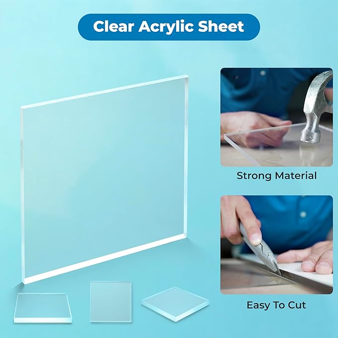 Fab Glass and Mirror Plastic PET 12"x12"x1/2" (12mm) Thick Acrylic Plexiglass Sheet with Protective Film, Light Weight for DIY Craft Projects, Picture Frame, Signs & Table Top, Clear (ACR12M12X12SQ)