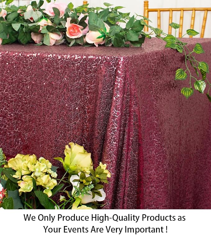 ShiDianYi Sequin Tablecloth Burgundy 90x132-Inch Sequin Table Linens Rectangle Wine Tablecloth for Wedding Decor -190222E