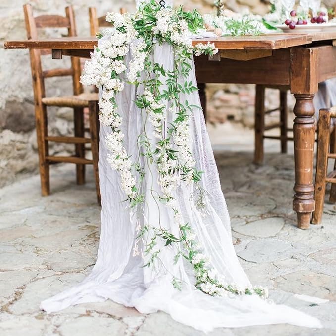 10 Pack White Cheesecloth Table Runner 17x108 Inch Semi Sheer Boho Rustic Gauze Cheese Cloth Table Runners for Wedding Party Birthday Baby Shower Home Décor