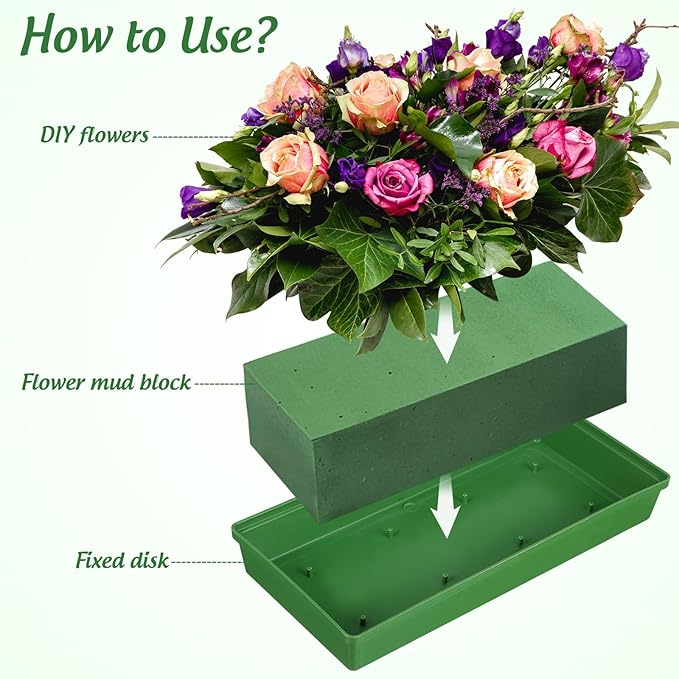 Cabilock 10Pcs Foam Trays for Flower Arrangements Floral Foam Tray Rectangle Plastic Mud Fixing Plates for Wedding Party Centerpiece Decoration