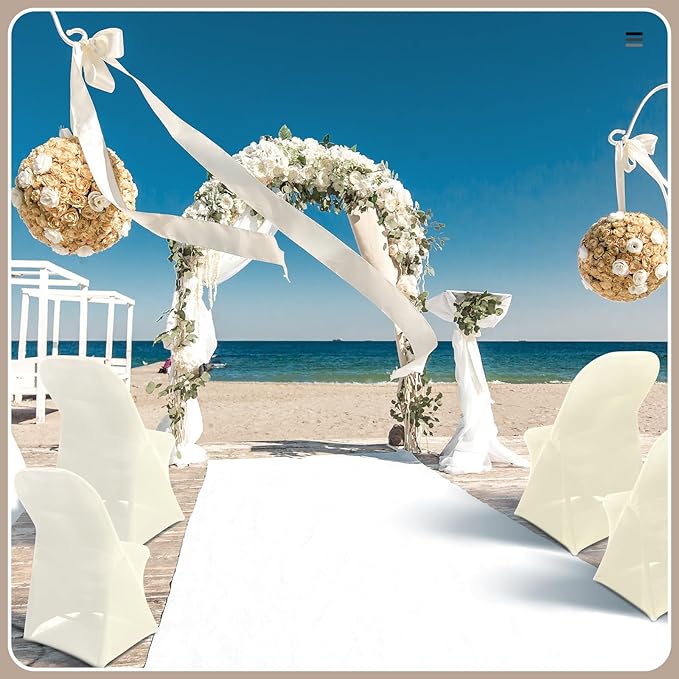 Newwiee 50 Pcs Spandex Chair Covers Bulk - Stretch Folding Flat Front Fitted Universal Chair Protector Pack Removable Washable for Wedding Party Dining Banquet Event (Beige)