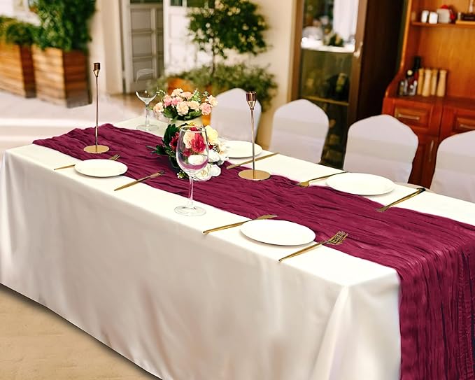 15 Pack Cheesecloth Table Runner 10Ft Gauze Cheese Cloth Table Runner 35x120Inch Rustic Boho Table Runners for Wedding Birthday Party Bridal Baby Shower Anniversary Engagement Holiday Decor(Burgundy)