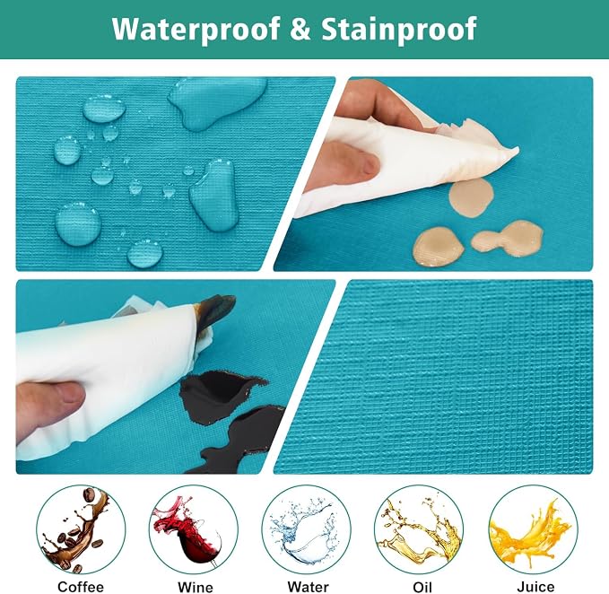 LUSHVIDA 2 Packs Vinyl Card Tablecloth with Flannel Backing 34x34 inch - Waterproof Plastic Picnic Table Cover for Square Folding Table Cloth with Elastic Corners, Teal