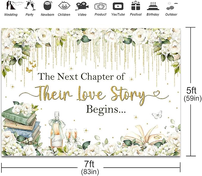 Wedding Backdrop 7x5ft White Floral The Next Chapter of Their Love Story Begins Party Decorations Background Cheers to Wedding Bridal Shower Engagement Banner Photo Booth Props