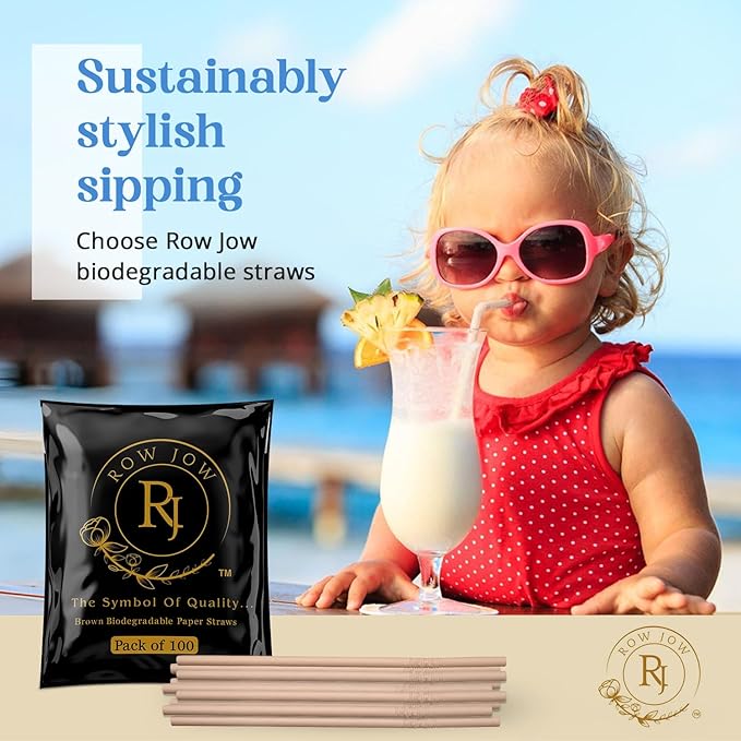 24 Hours Flex Paper Straws - (100pcs Paper Straws) 100% Biodegradable Ecofriendly Extra Durable, Last up to 24 hours in beverages, Recyclable. (Brown)