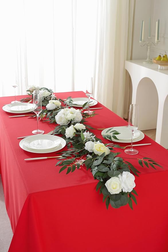5 Pack Rectangle Tablecloth, 90 x 156 Inch Red Table Cloth, Polyester Fabric Washable Tablecloth for Home, Party, Wedding or Restaurant Use