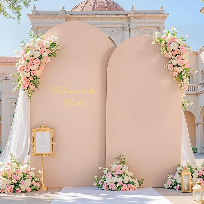 Nude Arch Cover 7.2FT 6FT Set of 2 Wedding Arch Backdrop Covers Stretchy Spandex Back Drop Covers for Birthday Party Decor Baby Shower Photo Booth Girls Bridal Banquet Balloon Arch Background