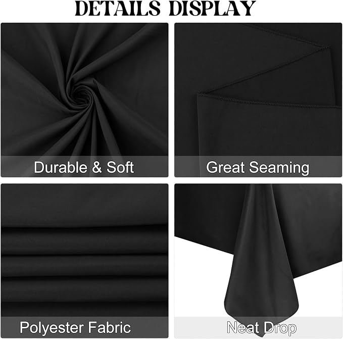 3 Pack Rectangle Black Table Cloth Bulk Washable Polyester Table Cover for Wedding Dining Table Buffet Parties Banquet Decoration（60x102Inch, Black）