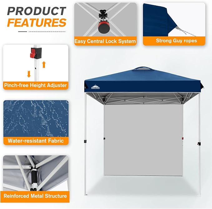 EAGLE PEAK Commercial Canopy 6.6x6.6 Pop Up Canopy Tent with 1 Sidewall, Easy Setup Heavy Duty Instant Event Shelter for Vendors & Markets, Outdoor Sun Shade, Dark Blue