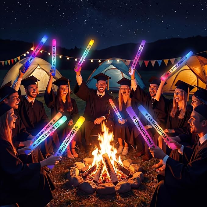 Huquary 50 Pcs Graduation Party Favors LED Foam Light up Sticks Bulk, Glow in The Dark Graduation Party Supplies with 3 Modes Colorful Flashing for Congratulation Grad Celebration Decoration(Black)