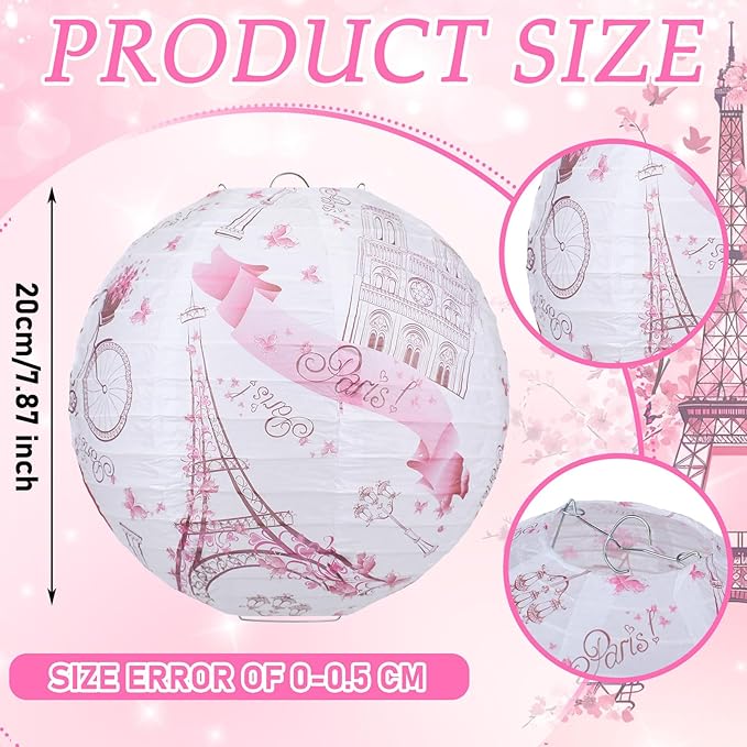 Retisee 18 Pcs Paris Party Decorations Eiffel Tower Theme Hanging Paper Lanterns Pink Grey Honeycomb Fans Honeycomb Ball for European City Landscape Pink Theme Party Birthday Ceiling Decor Supplies