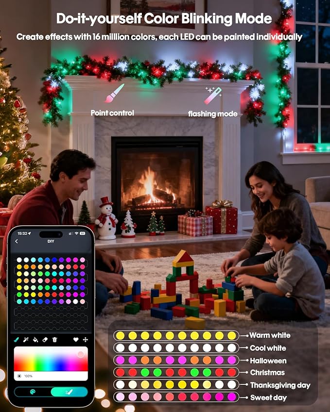Super RGB Smart Fairy Lights 98.4Ft 300LEDs, Color Changing led String Lights with Remote & APP Control, DIY RGB-IC Dynamic Multicolor Twinkle Lights for Indoor Room Bedroom Birthday Party Decor