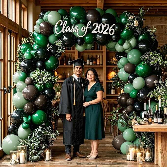 Black Green Brown Balloons Double Stuffed Dark Emerald Green Sage Balloon Garland Arch Kit for Camo Birthday Baby Shower Safari Jungle Army Graduation Party Decorations