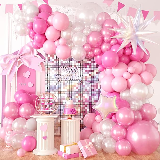 Pearl Pink White Balloon Arch Kit, Pearl Pink Pearl White Balloon Garland Kit with Star Balloon for Themed Birthday Wedding Baby Shower Gender Reveal Bridal Wedding Party Decoration