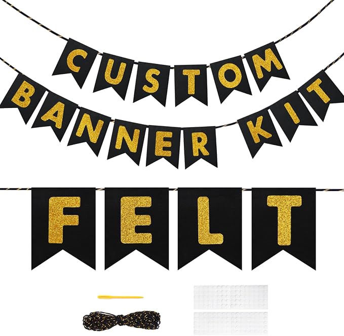 Custom Banner Kit, 28 Burlap Banner with 95 Felt Letters, Make Your Own Diy Customizable Kit for Birthday Wedding Party Decorations