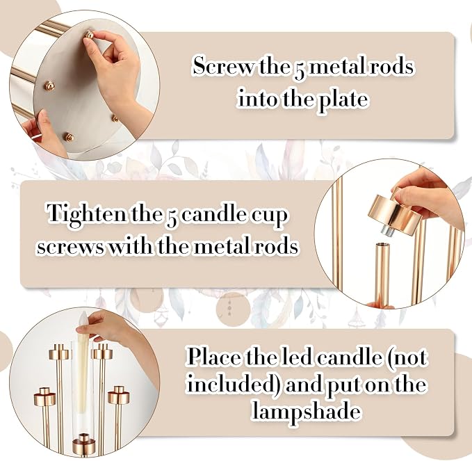 Tandefio 4 Set 5 Arm Gold Candelabra Centerpieces for Table, 35'' Tall Wedding Metal Candlestick Floor Holder Acrylic Clear Lampshades with 20 LED Candles for Wedding Party Event Table Fireplace Decor