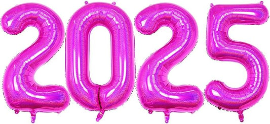 Hot Pink 2025 Balloon, 40 Inch Large Laser Hot Pink Foil Helium Number Balloons for Girls Women, Giant Self Inflating Mylar Laser Hot Pink Number Balloons for Baby Shower Princess Birthday Anniversary