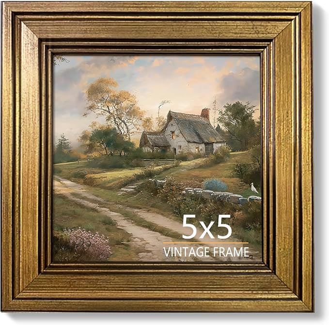 5x5 Picture Frame Vintage Gold - Vintage Gold Picture Frames for Tabletop & Wall Mount, 8 x 10 Photo Frame for Living Room, Bedroom, Office Décor & Wedding Gift