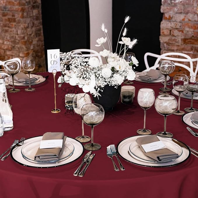 YMHPRIDE 6 Pack Round Tablecloths - Burgundy, 90 Inch Polyester, Washable Fabric Table Covers for Wedding, Party, Dining, Banquet