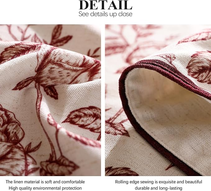 ISAENNE Designer French Linen Rectangular Tablecloth,110"x63"-Harmony | Vintage Elegant Long Table Cloth Rectangle Table,Red Floral and Bird Pattern,Decor,Dining,Kitchen,Tea Party,Thanksgiving