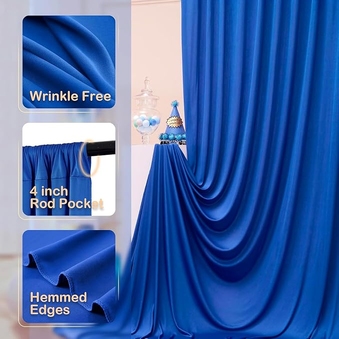 50ft x 12ft Wrinkle Free Royal Blue Backdrop Curtains for Parties, 10 Panels 12FT Long Photo Backdrop Drapes Silky Back Drop Cloth for Wedding Birthday Photography Background Decor