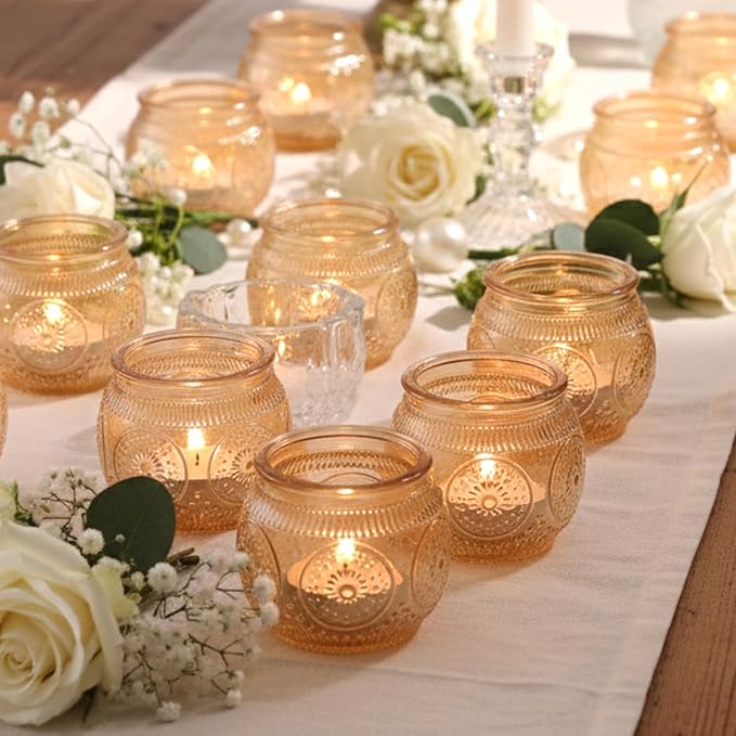 36 Pcs Gold Candle Holders Bulk- Floral Style Gold Centerpieces for Table, Tealight Candle Holders for Wedding, Bridal Shower, Birthday, Reception Party Table Decorations