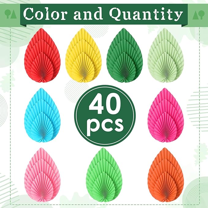 MotiMind 40 Pcs Mexican Paper Fans Party Decorations Hawaiian Paper Palm Leaves Fiesta Vibrant Colorful Fans Backdrop Decor for Carnival Party Supplies Birthday Wall Photo Props
