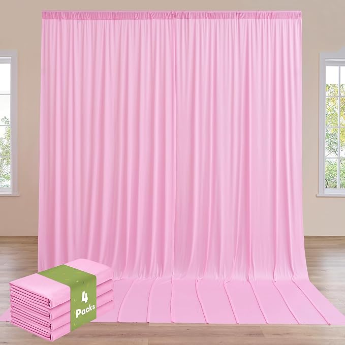 20ft x 12ft Wrinkle Free Pink Backdrop Curtain for Parties, Silky Polyester 4 Panels 12ft Long Photo Backdrop Drapes Back Drop Cloth for Wedding Birthday Party Baby Shower Photography Background