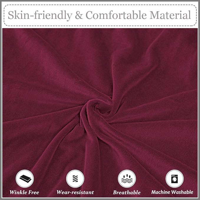 Velvet Plush XL Dining Chair Covers, Stretch Chaircover, Spandex High Chairs Protector Covers Seat Slipcover with Elastic Band for Dining Room,Wedding, Ceremony, Banquet (Wine Red, Set of 4)