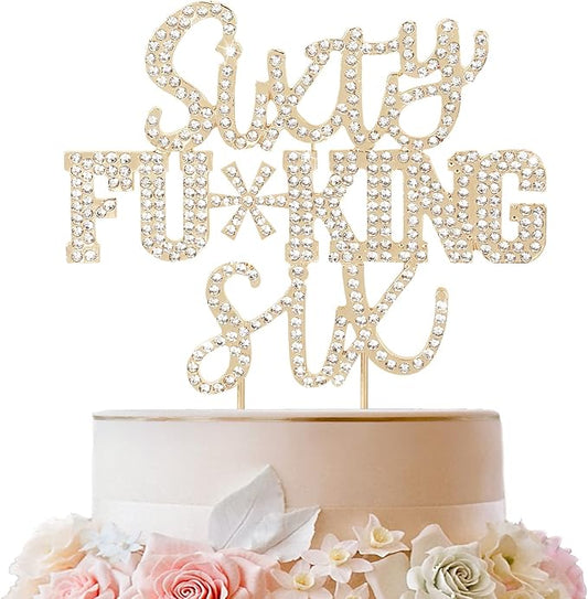 LINGTEER Sixty Six Funny Gold Rhinestone Cake Topper - Cheers to 66 Years Old,Happy 66th Birthday Party Cake Centerpieces Topper Decorations.