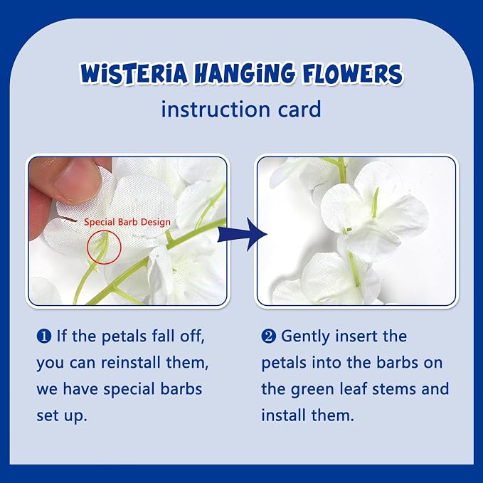 12 Pack Royal Blue Wisteria Hanging Flowers Garland with Lights, 3.44 Feet Artificial Flower Vines, Fake Wisteria, Artificial Vines Hanging Garland for Backdrop Outdoor Patio Garden Decor