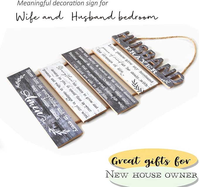 Yudarte Prayer for Husband Rustic Wall Sign with 5pcs Panels Strung Together - Christian Religious Inspiring Farmhouse Home Decor - Sweet Warming Gifts for Men,Him,Guy